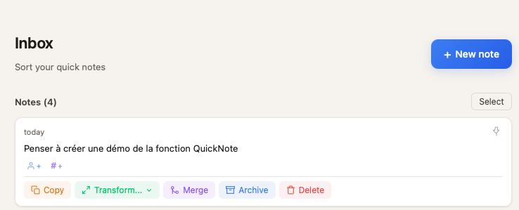 Note in Keepsake Inbox